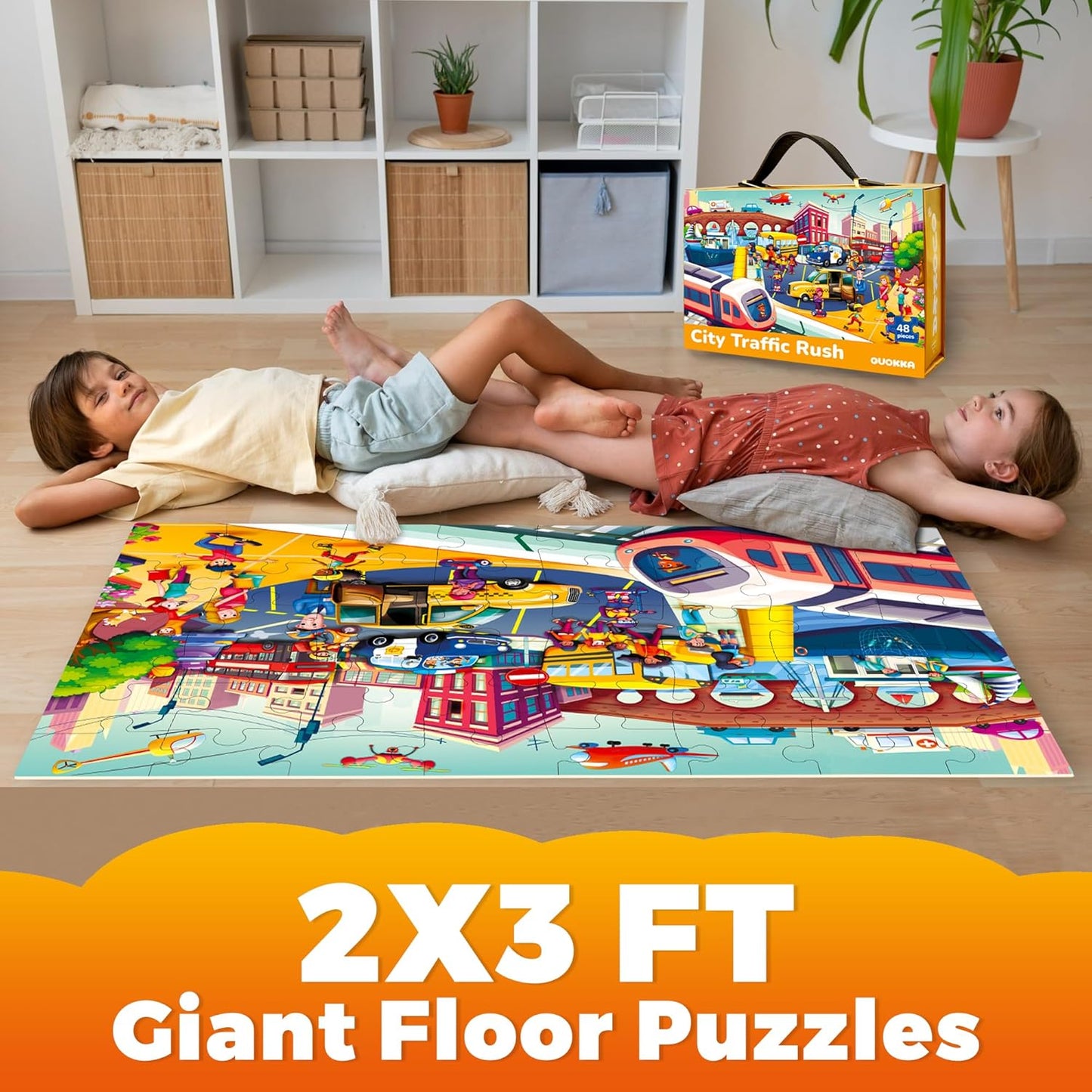 QUOKKA Giant Floor Puzzle for Kids Ages 4-6 – 2x3 Feet Extra-Thick 48 Pieces Toddler Puzzle Ages 3-5 – Construction Educational Activity for Boys Girls – Premium Box with Sturdy Handle & Magnetic