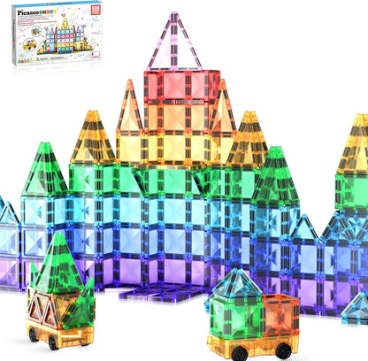 PicassoTiles 40pc Nano Mini Magnetic Tile Construction Building Blocks Travel Toy Set with Storage Case STEM Educational Fun Learning Magnet Tiles Stacking Toys for Toddlers Girls Boys Ages 3+ PN01