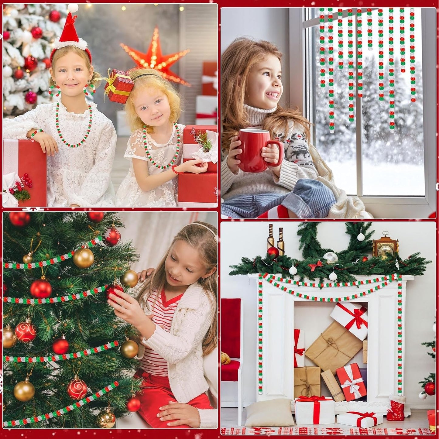 UPINS 1200Pcs Christmas Pony Beads Friendship Plastic Small Hair Beads Red Green White Pony Beads for Necklace Supplies (Christmas)