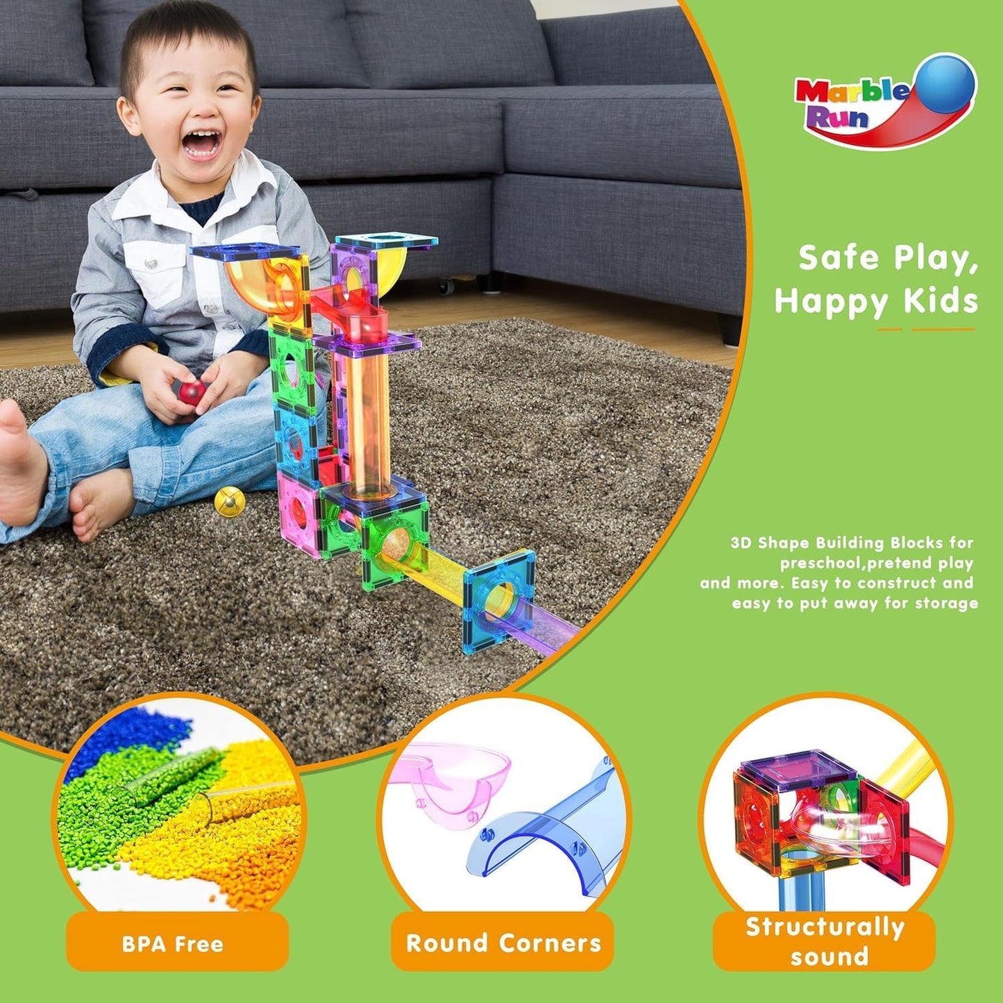 PicassoTiles 70pc Marble Run Magnetic Tiles STEM Set for Kids Ages 3 and Older Magnet Tile Marbles Maze Building Blocks Brain Development Toy Preschool Educational Learning Construction Playset PTG70