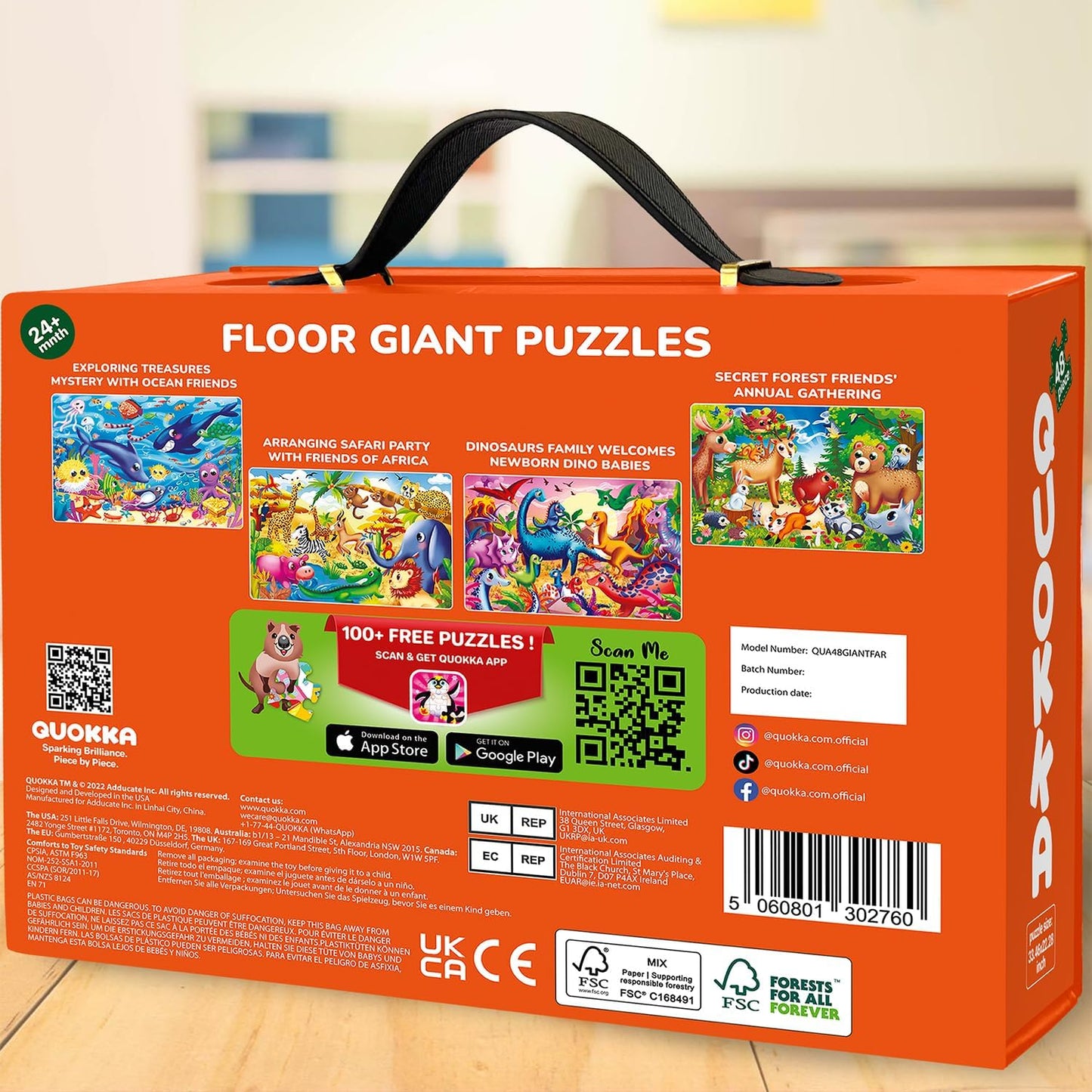 QUOKKA Giant Floor Puzzle for Kids Ages 4-6 – 2x3 Feet Extra-Thick 48 Pieces Toddler Puzzle Ages 3-5 – Bugs Educational Activity for Boys Girls – Premium Box with Sturdy Handle & Magnetic Closure