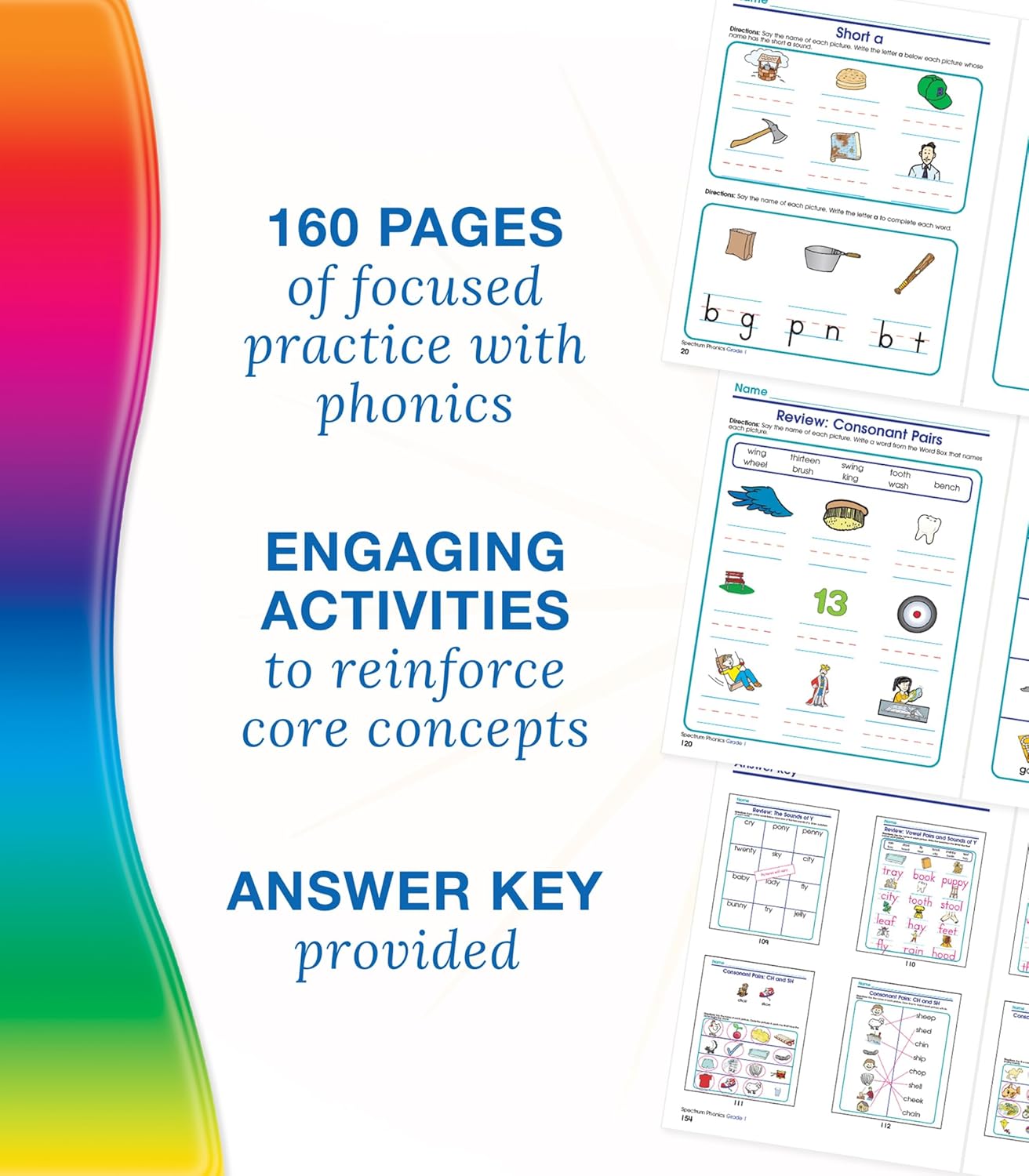 Spectrum 1st Grade Phonics Workbooks, Vowel, Consonant, and Ending Sounds and Pairs, Letters, Words, and Sentence Writing Practice, Classroom or Homeschool Curriculum
