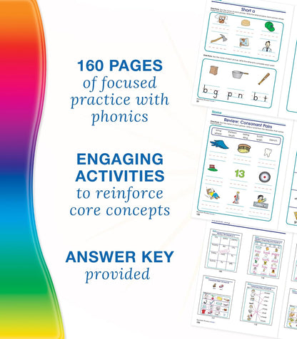 Spectrum 1st Grade Phonics Workbooks, Vowel, Consonant, and Ending Sounds and Pairs, Letters, Words, and Sentence Writing Practice, Classroom or Homeschool Curriculum