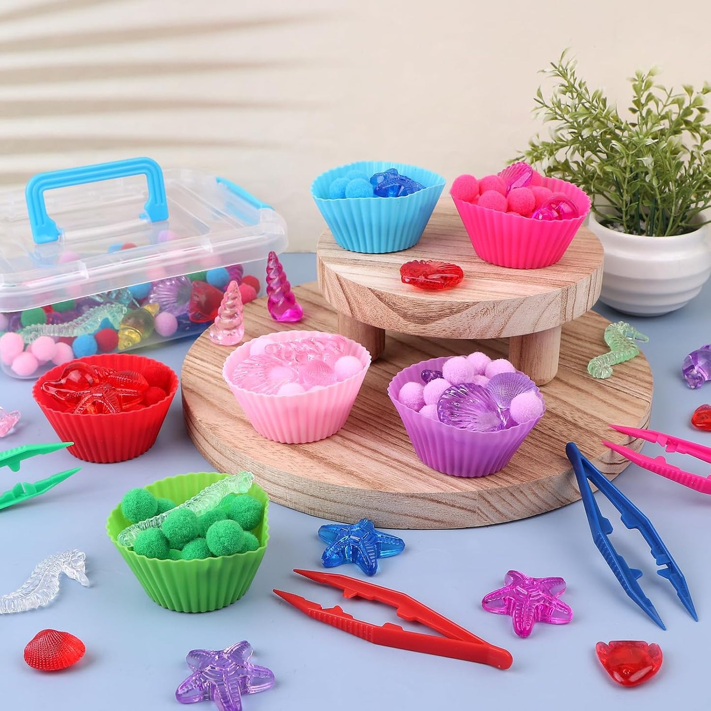 286Pcs Letters and Numbers Sensory Bin Filler Fine Motor Toys Counting Sorting 200 Felt Pompoms 76 Magnetic Letters Numbers 4 Tweezers 5 Silicone Plates 1 Storage Box for Counting Sorting DIY Crafts