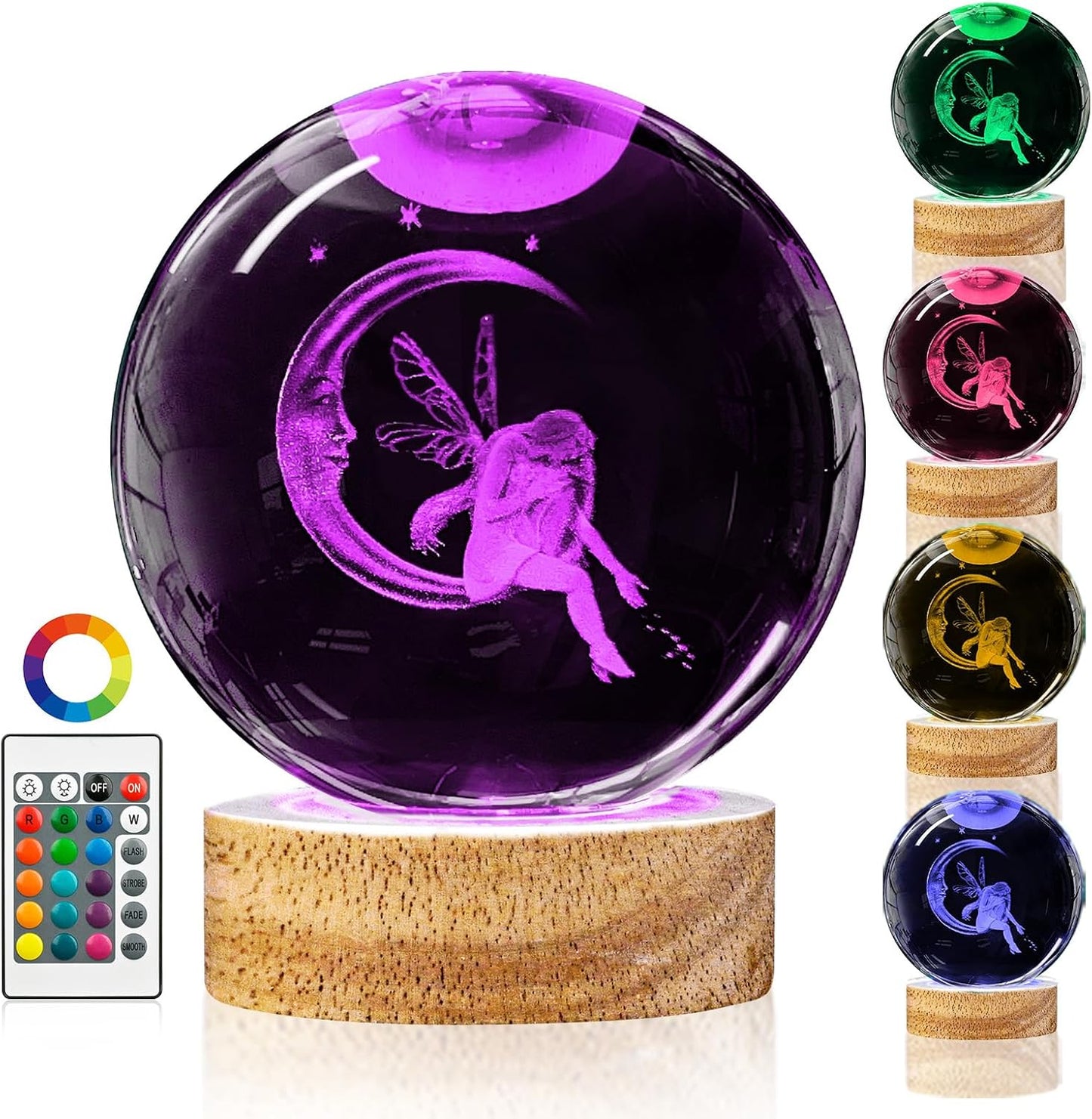 3D Solar System Crystal Ball Night Light with 16 Color Wooden LED Base Upgraded 3.15 In Galaxy Planets Ball Lamp with Remote for Birthday Christmas, Astronomy Space Gifts for Boys Girls Kids
