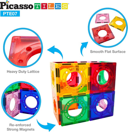 PicassoTiles 108pc Magnetic Marble Run Set with Building Tiles Race Track Car Slides Set STEM Learning Toy 3-in-1 Preschool Construction Kit for Indoor Activity and Development for Kids age 3+ PTG108
