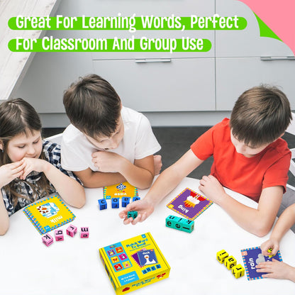 Word Spelling Game, 80 First Words with Wooden Alphabet Puzzle Blocks CVC Words Sight Words Learning Letter Matching Game Montessori Early Educational Toys for Preschool Kindergarten