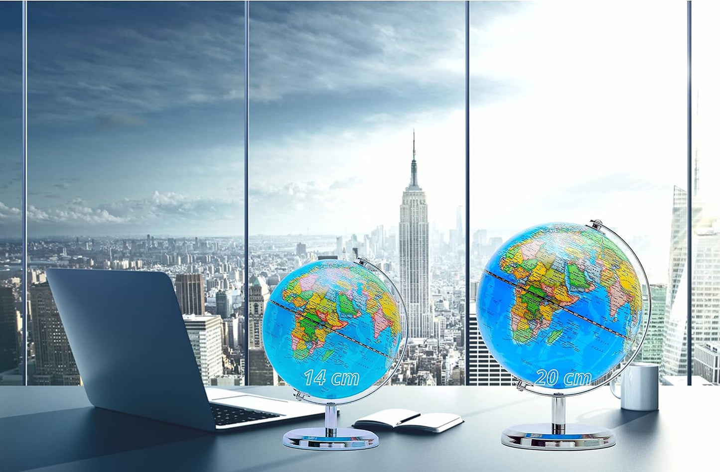 Political Globe Dia 5.5-inch / 14cm- Educational/Geographic - Stainless Steel Arc and Base - School, Home, and Office