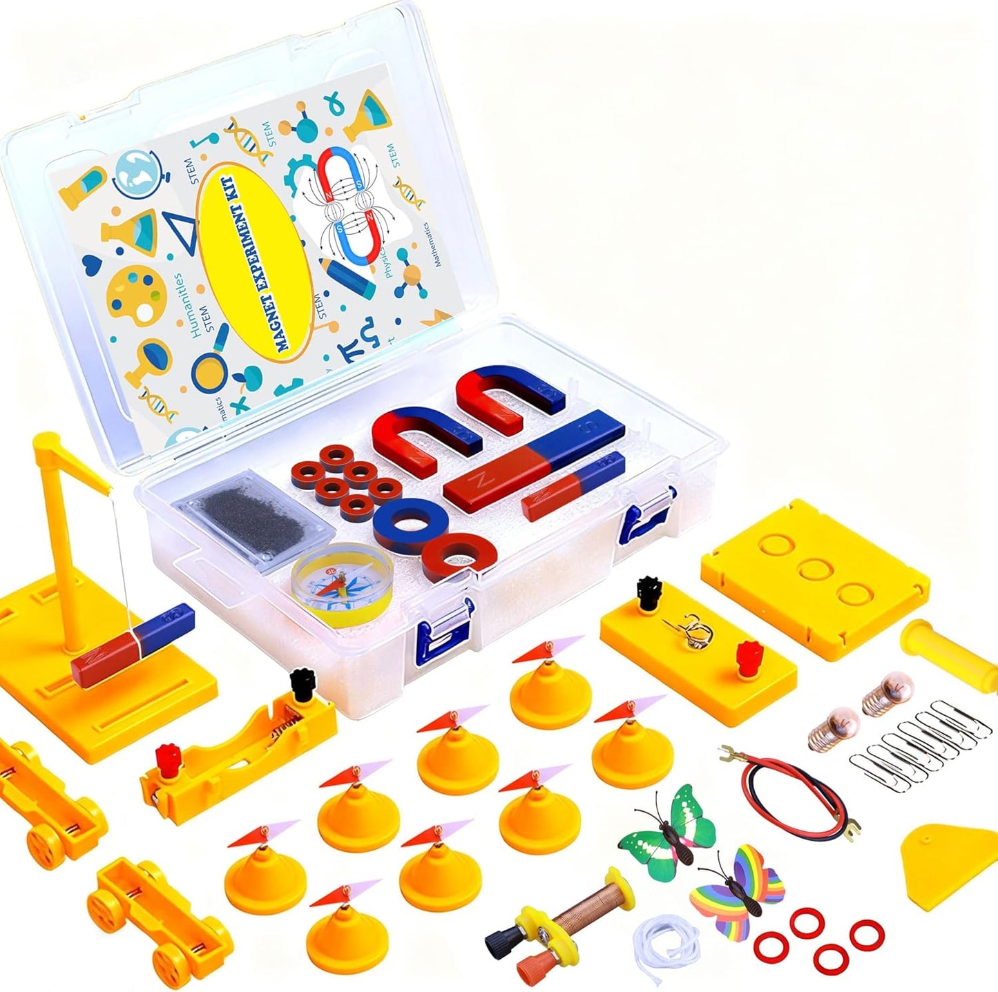 STEM Magnet Experiment Kit: Physics Electromagnetism Tools (Bar/Ring/Horseshoe Magnets, Compass, Electromagnet) - Fun Educational Birthday Gift for Students