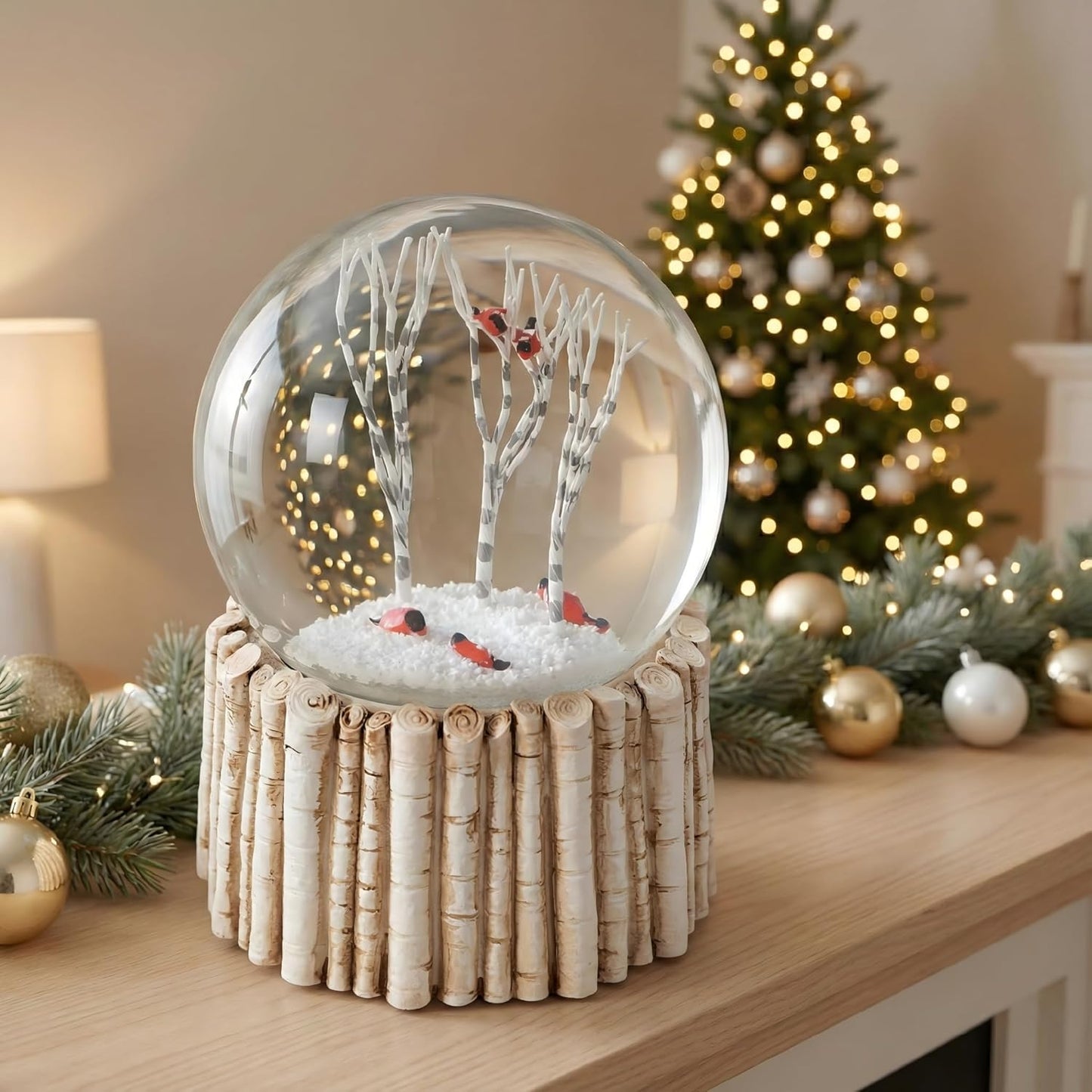 Flamingo Snow Globe for Adults, Christmas Snow Globes for Girls Kids Women, 100MM Glitter Snowglobe Gifts for Valentines Halloween Birthday Table Decor