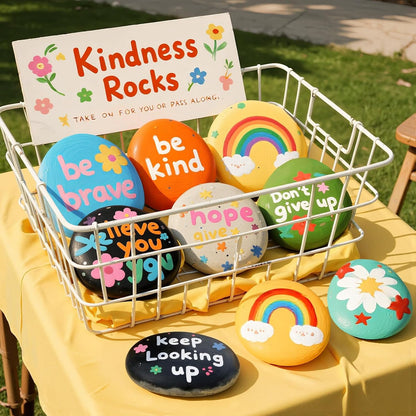 Simetufy 15 Pcs Rocks for Painting, River Rocks to Paint, 2"-3" Flat Painting Rocks, Smooth Rocks for Crafts, Natural Stones for DIY, Kindness Rocks Garden Decoration