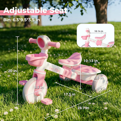 Tricycle for Toddlers 1-3 Years Old Toy, Adjustable Kids Bike for Boys Girls Birthday Gift Age 2-4, Baby Trike with Storage Baskets & Removable Pedals