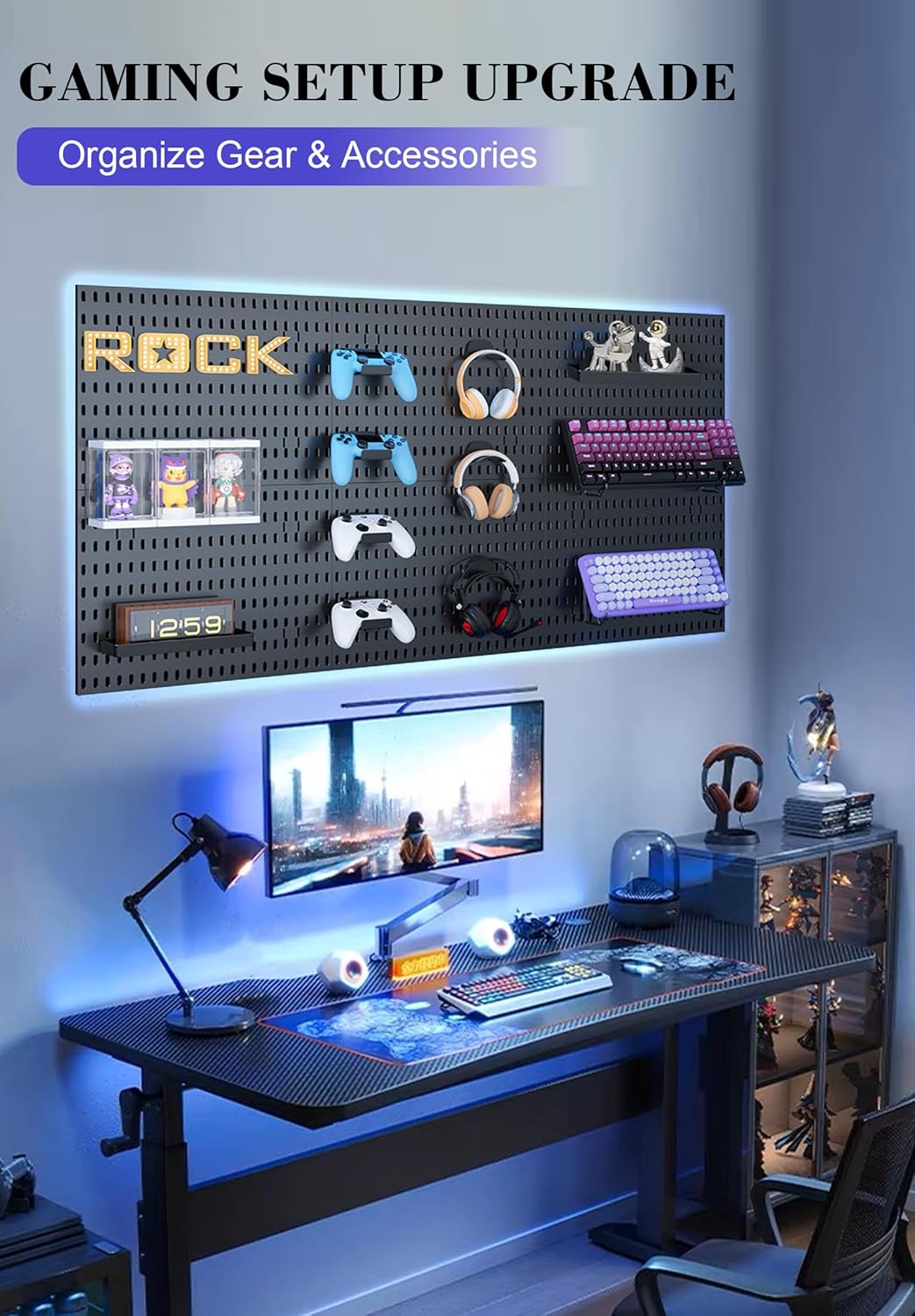 Pegboard Wall Organizer Set – 4 Peg Boards with Hooks & Shelves – Office, Kitchen, Gaming Room Desk Pegboard Storage – Peg Board Wall Display Rack (White)