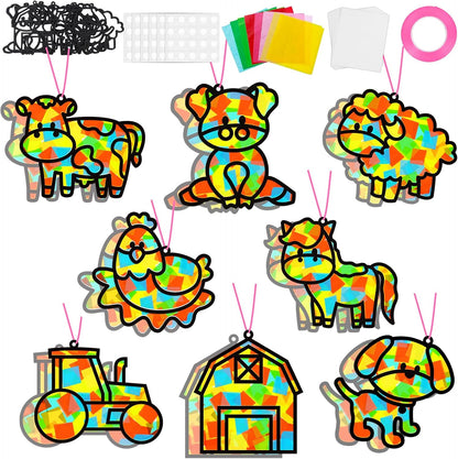 32 Sets Outer Space Suncatchers Craft Kit DIY Window Stained Glass Effect Planet Astronaut Alien Paper Crafts Home School Classroom Decoration Kid Birthday Gift Creative Art Project Activity Game - Colors A