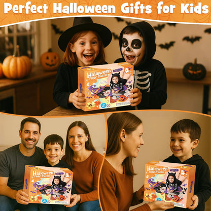 45 Pcs Halloween Floor Puzzle with Black Cat Jumbo Jigsaw Puzzles for Kids Age 4-8, Boo Basket Gifts Stuffers for Boys Girls