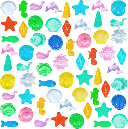 QEQEKAKA 100pcs Ocean Sensory Bin Filler Kit - Plastic Seashells Acrylic Gems for Diving, Vase Filler Decor, Mermaid Pool Treasure Hunt (0.5"-1.3" Fake Beach Shells)