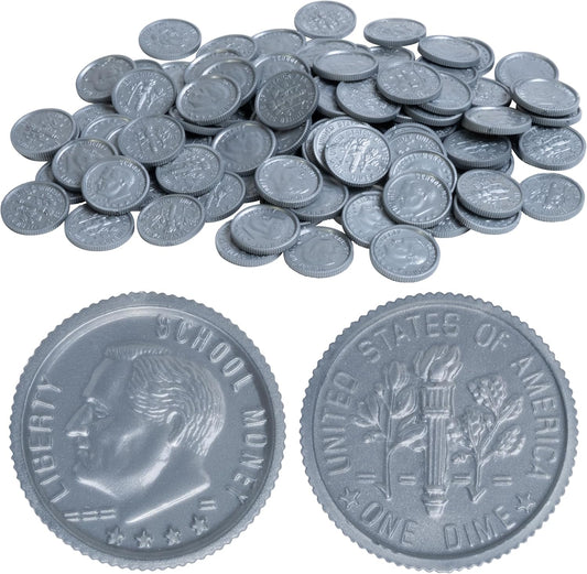 LEARNING ADVANTAGE Play Coin Set | 30 Pennies, 20 Nickels, 20 Dimes, 20 Quarters and 4 Half-Dollars | Plastic | Realistic Coins for Pretend Play