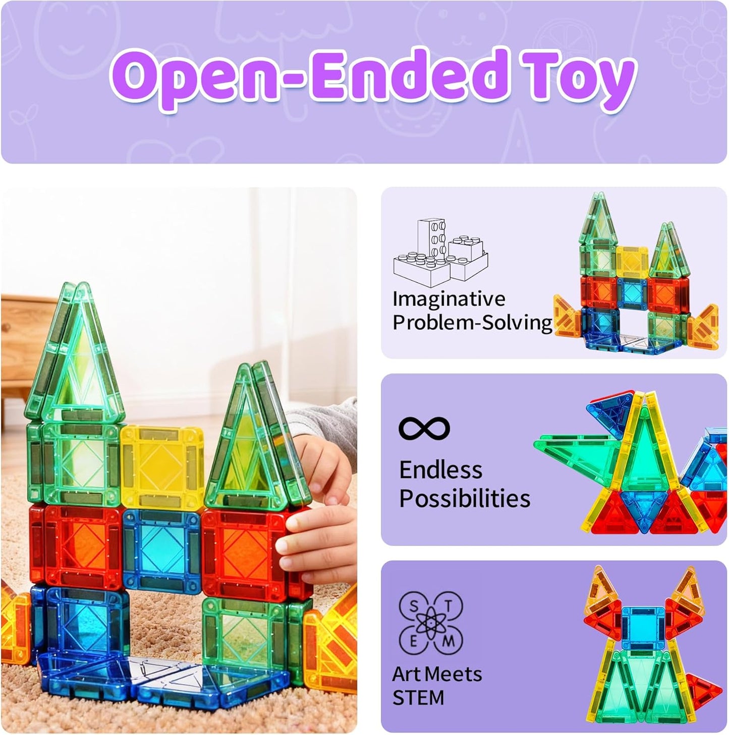 Mruikeny Mini Magnetic Tiles Travel Toddler Toys, Portable Travel Magnetic Tiles Kids Toys for 3 4 5 6 7 8+ Years Old Boys Girls, STEM Learning Magnet Blocks Birthday Chirstmas Gifts