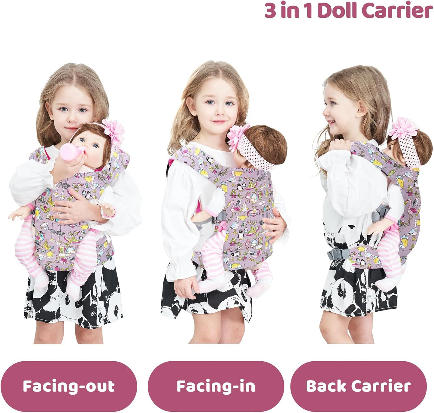 Miracle Baby Doll Carrier for Kids, Front and Back Baby Doll Accessories Backpack Kid Toddlers Play Toy Baby Carriers with Adjustable Straps for Little Girls