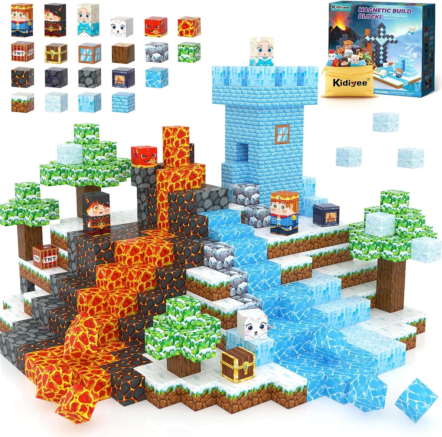 Magnetic Blocks, Build Mine Magnet World Forest Farm Edition, Magnetic Building Blocks for Kids Ages 4-6 6-8 8-12, Sensory STEM Toys for Boys & Girls