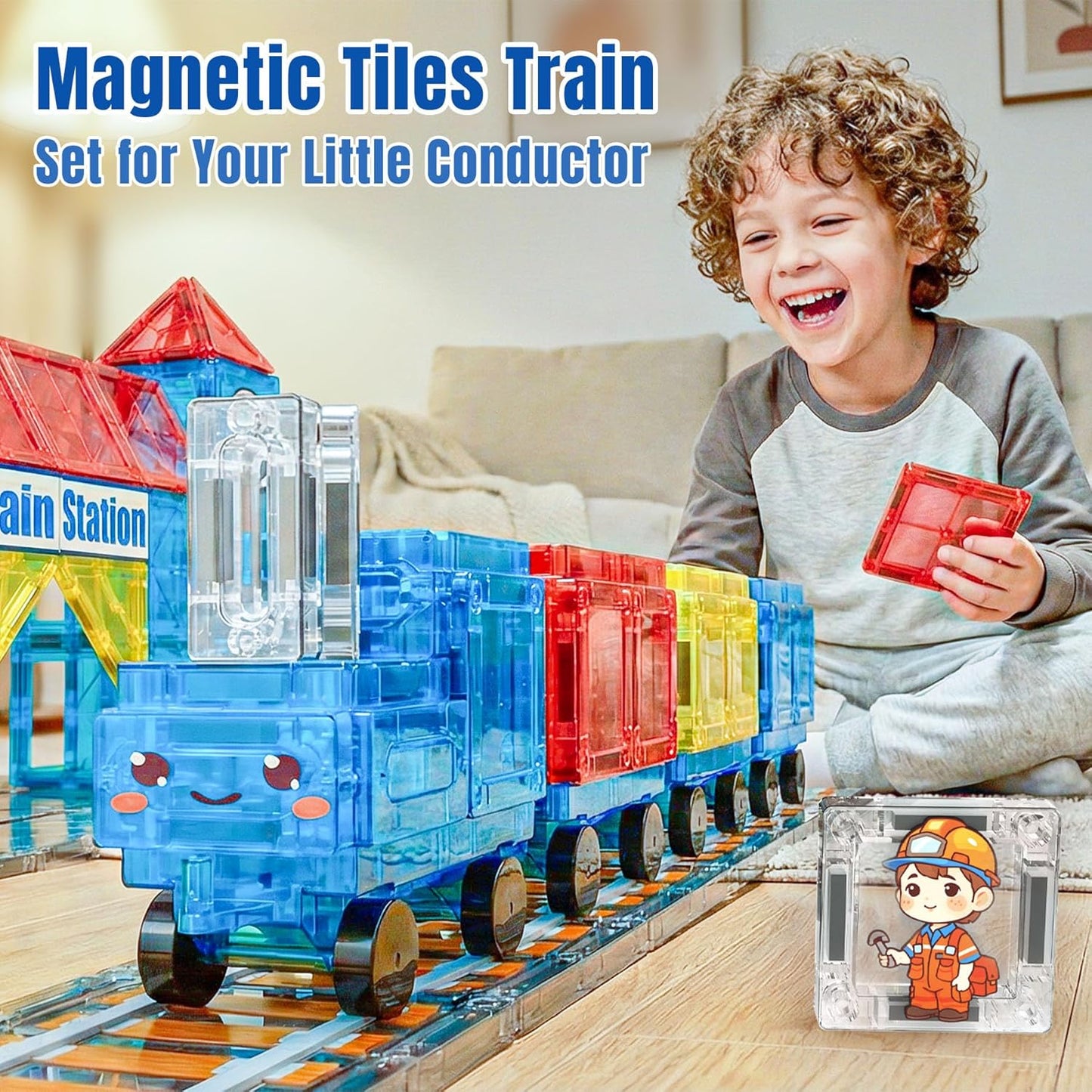 150PCS Magnetic Tiles Road Set with Marble Run, Preschool Magnet Tiles Included Magnetic Cars. STEM Magnetic Tiles for Kids, Preschool Educational Building Toys for Boys & Girls