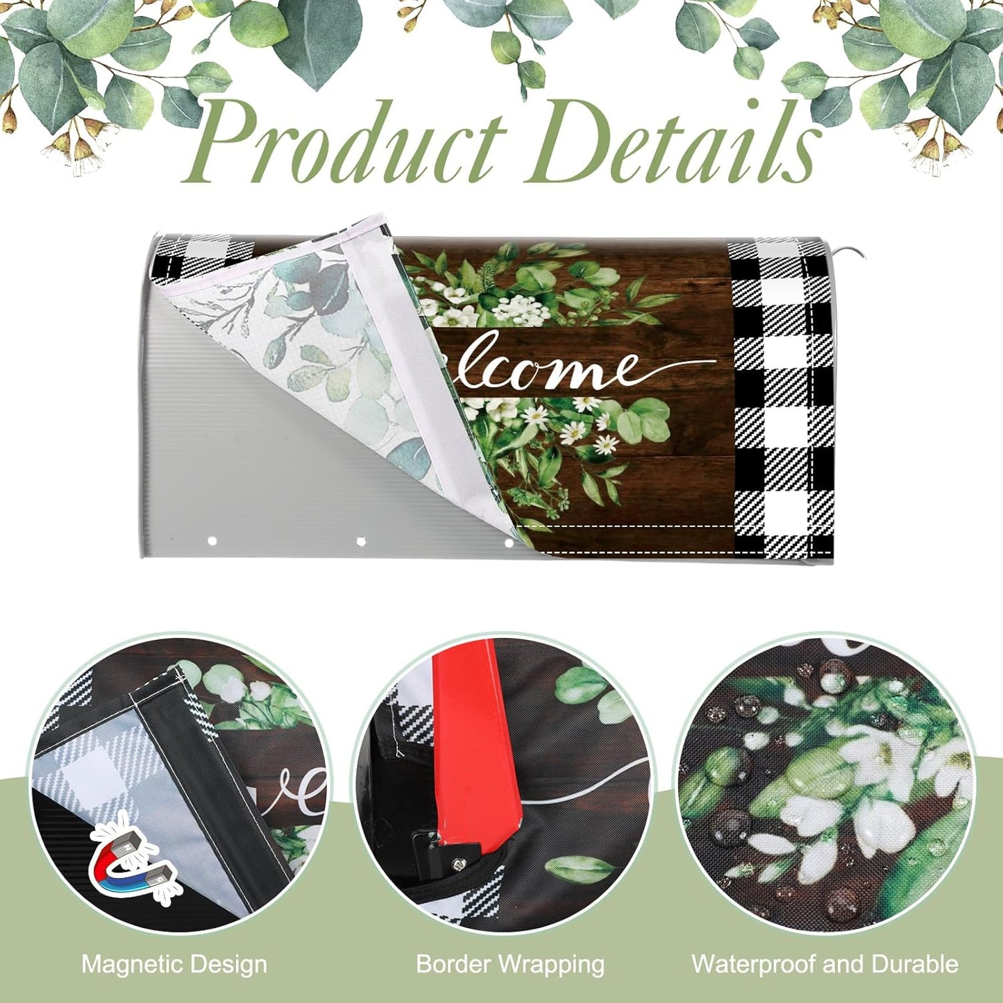 Tiamon Monogrammed L Mailbox Covers Magnetic Eucalyptus Welcome Letter Box Wrap Standard Size 21x18 Inch Spring Summer Leaves Mailbox Decor Eucalyptus Letter Numbers Decoration for Outdoor Garden Yard