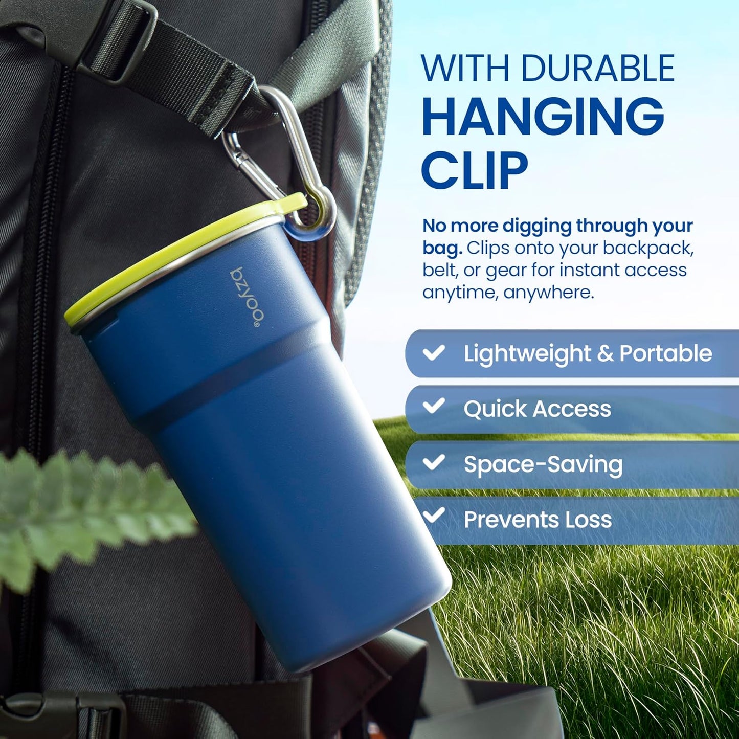 bzyoo 5-Piece Nesting Camping Cups Set - 9oz Stackable Stainless Steel Mugs with Patterned Designs & Integrated Carry Hook, Space-Saving Portable Outdoor Mess Kit for Family Hiking, Backpacking & RV