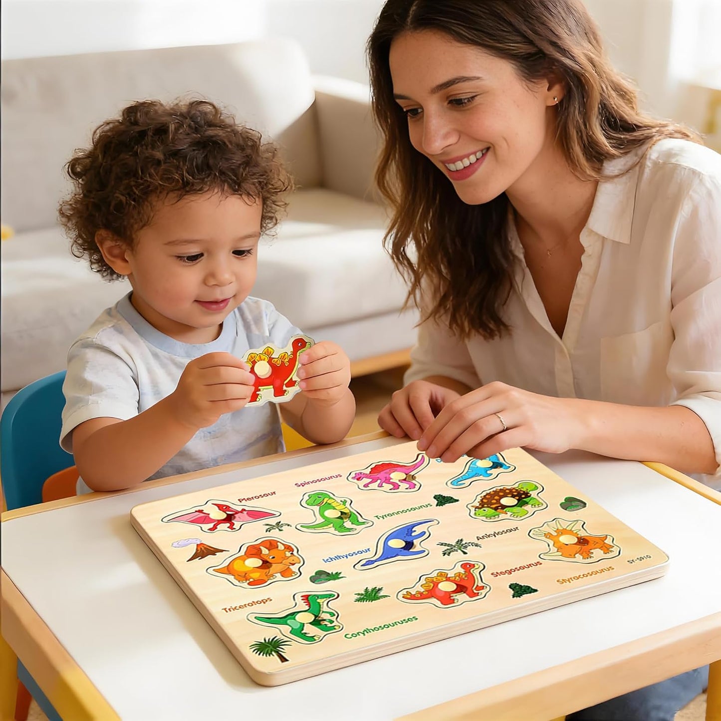 Montessori Wooden Peg Puzzles for Toddlers 2–4, 6 Pack Preschool Learning Toys – Alphabet, Numbers & Math, Animals, Dinosaurs, Fruits & Vehicles – Fine Motor Skills & Early Learning Set