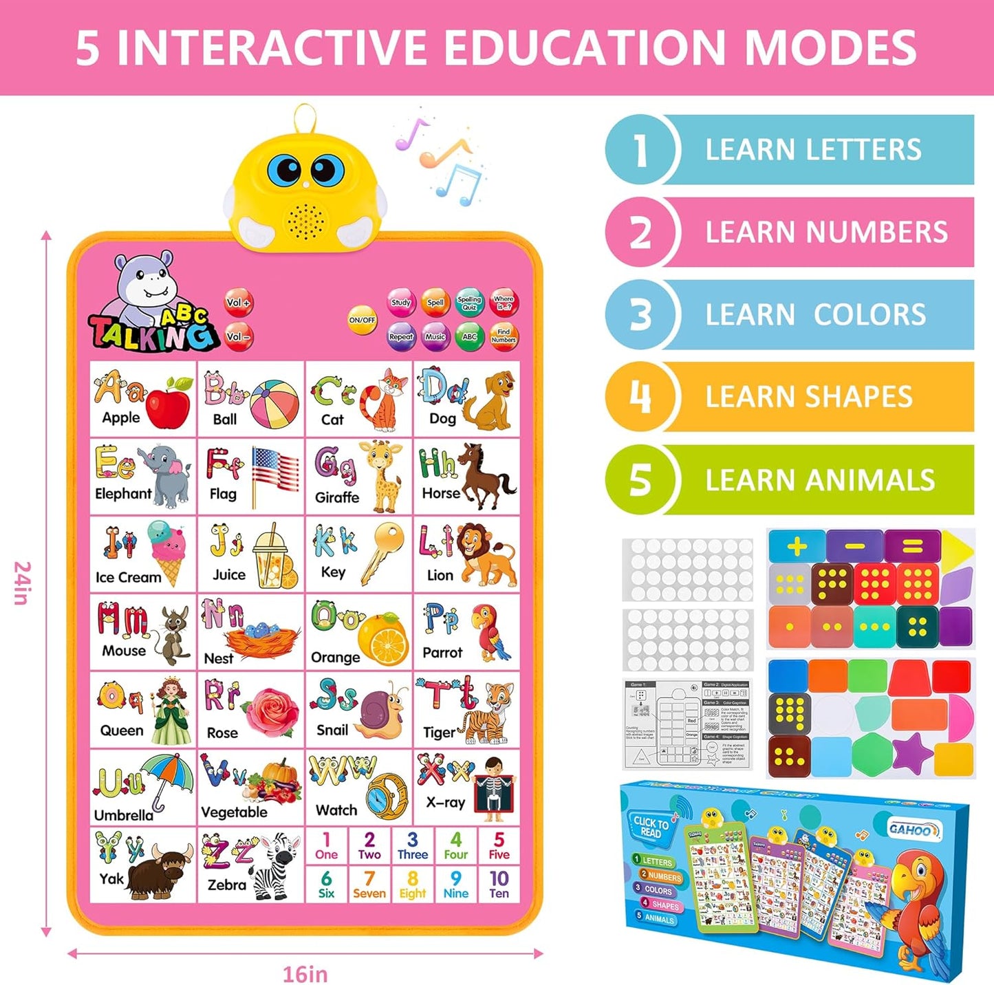 Electronic Alphabet Wall Chart, Talking ABC, 123s, Music Poster, Kids Learning Toys for Toddlers 1-3, Interactive Educational Toddler Toy, Birthday Gifts for Age 1 2 3 4 5 Year Old Boys Girls - Blue