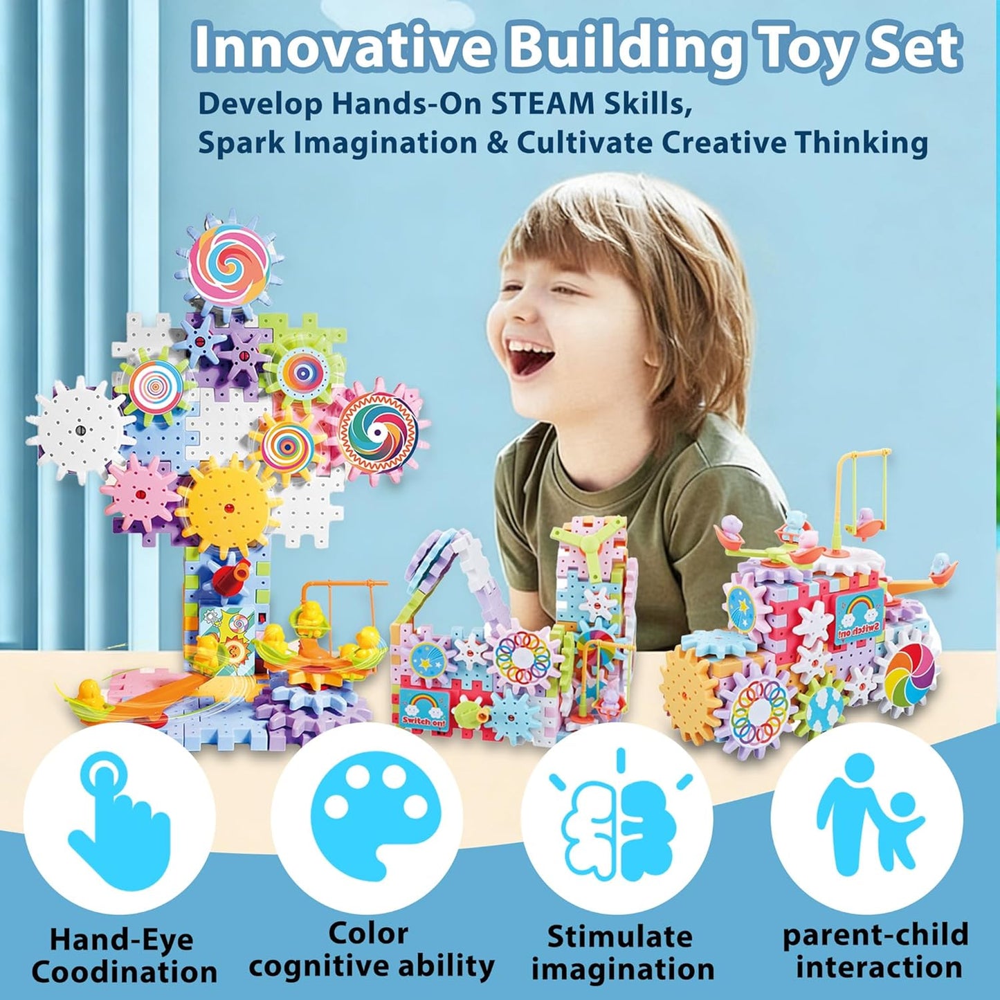 83 Pieces Gear Building Blocks Set Kids Tool Set, Colorful Interlocking Gears and Puzzle Pieces, Creative Construction Toy, STEM Learning