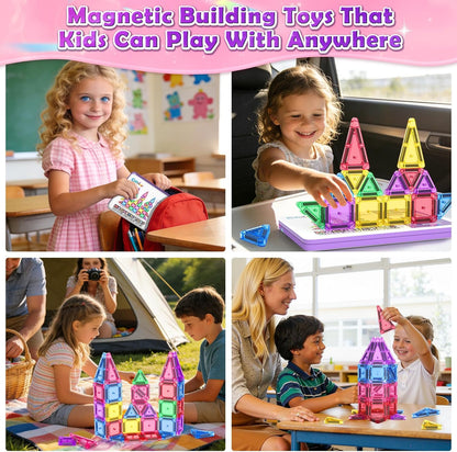 Magnetic Tiles Mini Travel Toys Set for Kids, Magnetic Blocks Building Toy Preschool Classroom Must Haves, Montessori Sensory Outdoor Kids Toys for Toddlers 3+ Year Old Girls Boys Travel Essential