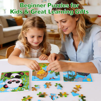 Wooden Puzzles for Toddlers 1-3, Pack of 8 Toddler Animal Puzzles Ages 2-4, Montessori Educational Animals Jigsaw Puzzles Christmas Birthday Gift for Baby Girl Boy Ages 1 2 3 4 Year Old