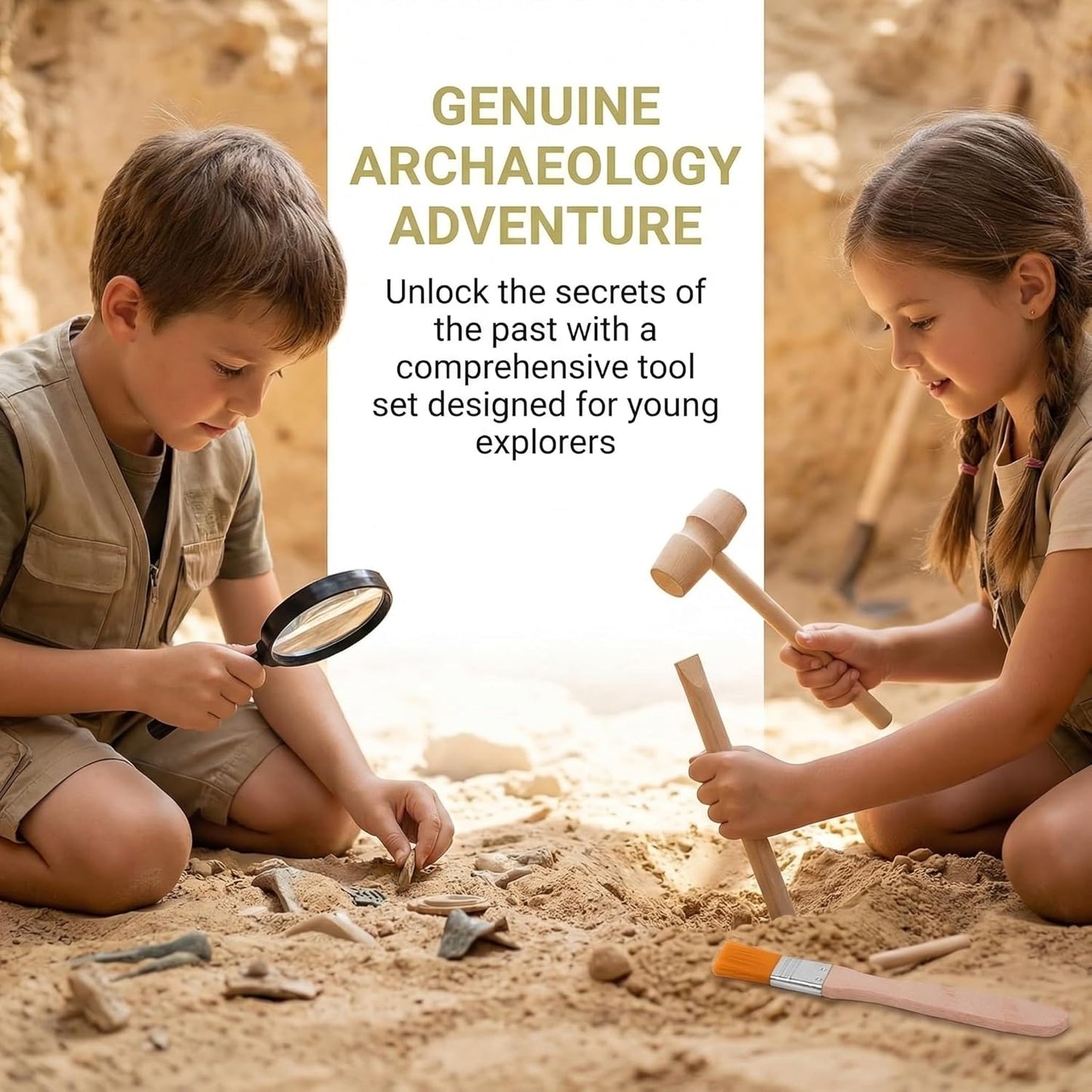Angoily 3 Sets of Excavation Tools: Archaeological Dig Tool for Kids, Dinosaur Digging Kits with Hammer Chisel Brush Scraper and Magnifier for Dinosaur Science Kits and Gem Discovery