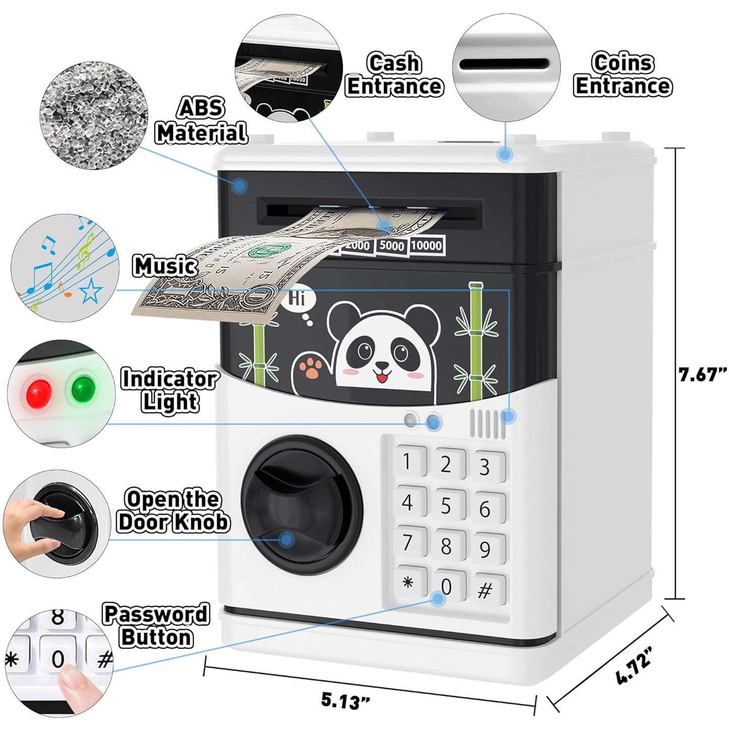 JUNEU Unicorn Piggy Bank for Kids, Gifts for 5 6 7 8 9 10 Year Old Girls, Kids Electronic Piggy Bank, Girls Birthday Gifts, Educational Toys for Girl Boys, Kid Money Saving Box, Mini ATM Coin Bank