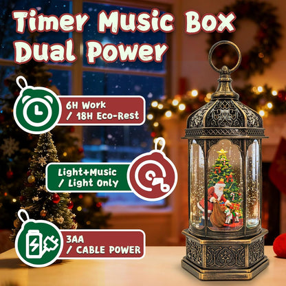 Christmas Snow Globes Lantern, Church and Christmas Tree Christmas Decorations Indoor, 6H Timer Battery & USB Powered Light Up Musical Snow Globes for Kids Women Adults Gift Thanksgiving Home Decor