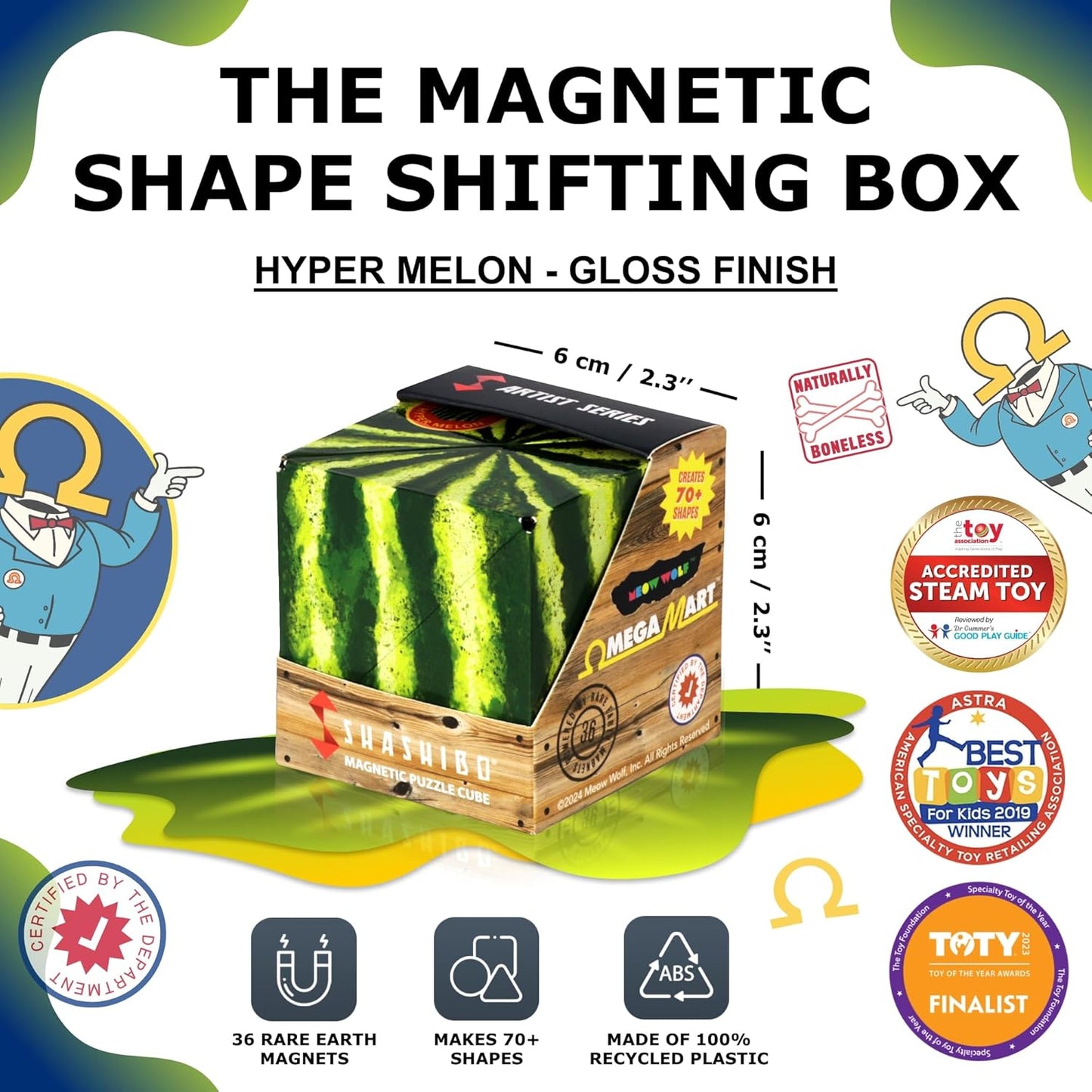Shashibo Shape Shifting Box - Award-Winning STEM Fidget Toy with Ultra Strong Magnets - Puzzle Cube Transforms Into 100+ Shapes, Perfect Sensory Gift for Kids, Teens, and Adults (Glowquarium)