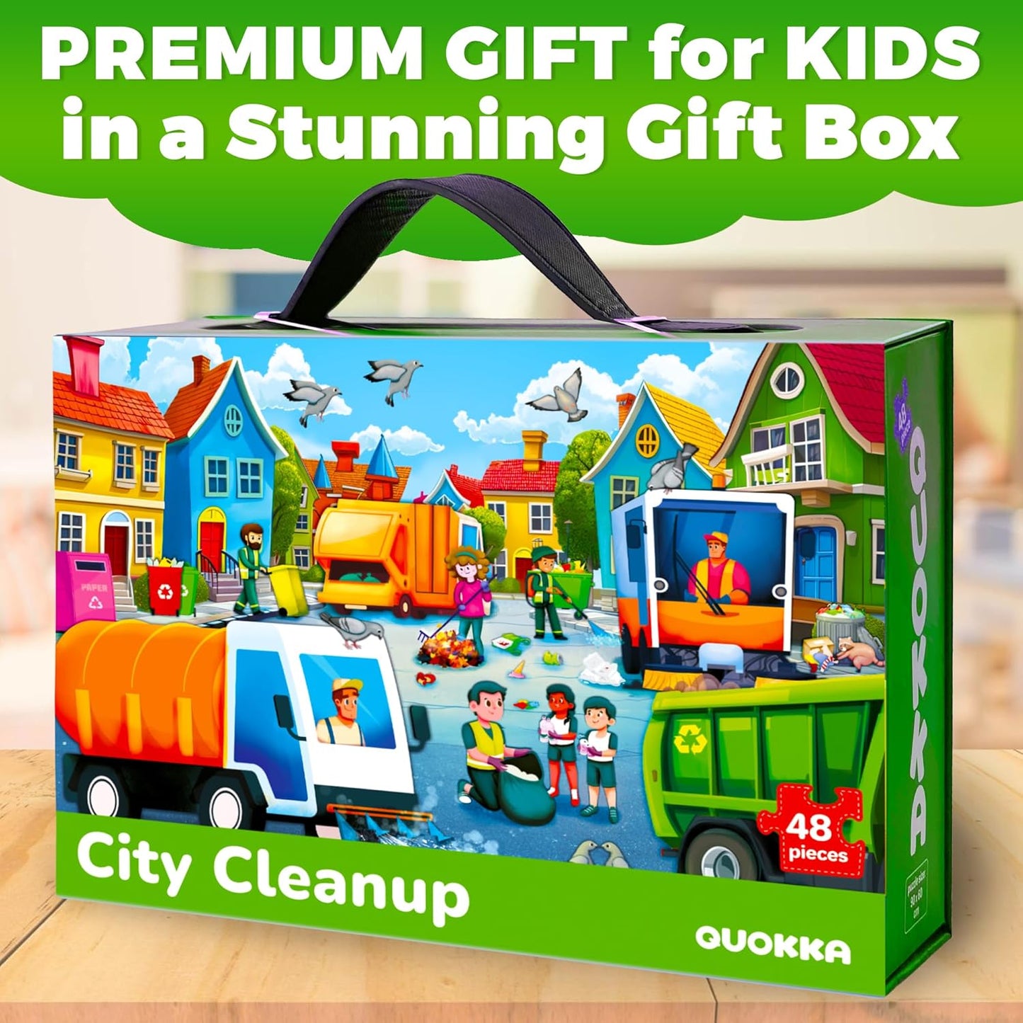 QUOKKA Giant Floor Puzzle for Kids Ages 4-6 – 2x3 Feet Extra-Thick 48 Pieces Toddler Puzzle Ages 3-5 – Construction Educational Activity for Boys Girls – Premium Box with Sturdy Handle & Magnetic