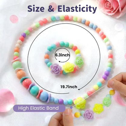 BigOtters Kindergarten Graduation Gifts, 3 Sets Toddler Necklace and Bracelet for Little Girls Colorful Beads Jewelry, Costume Dress up Princess Party Favors Preschool Class Rewards Bulk