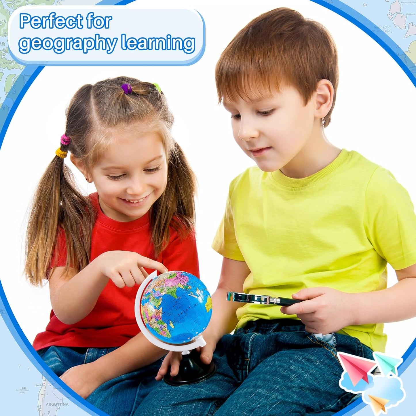 Henoyso 24 Pcs Mini World Globes Bulk for Kids Learning 3.4 Inches Rotating World Map Small Earth Globes with Stand for Classroom Table Decor Desk Centerpieces Decorative Geography Education, Blue