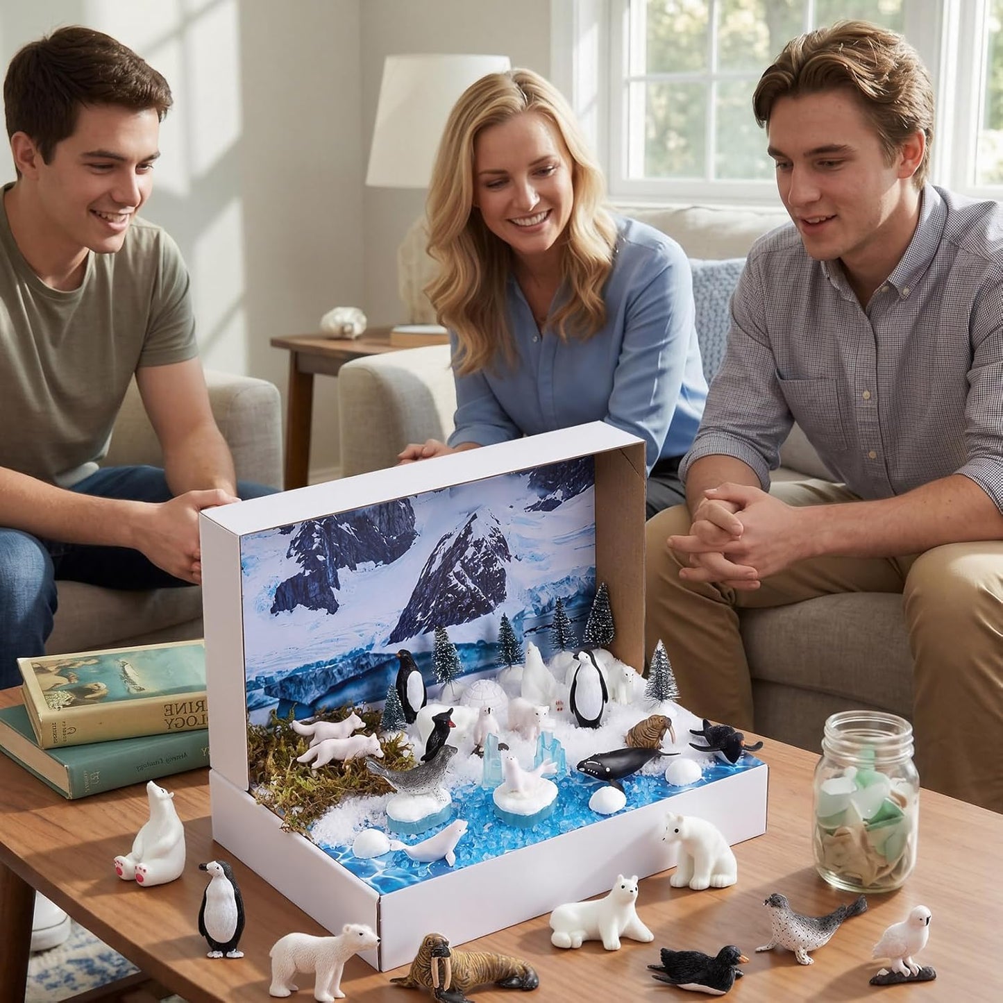 Teyva Daily 48 Pcs Dinosaur Diorama Kit Habitat Project Box Set 3D Dinosaurs Diorama Supplies Include Dinosaurs Model Figures & Eggs Volcano Artificial Trees with Cardboard for DIY Crafts Gifts