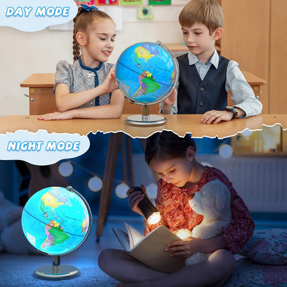 12" Illuminated World Globe for Children & Adults, Globe Lamp with World Map for Kids, Stable Heavy Metal Base, Interactive STEM Learning Gift & Night Light