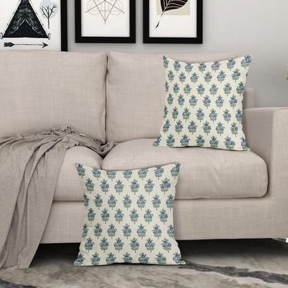 Sage Green Blue Floral Block Print Pillow Covers 18x18 Set of 2 Spring Flower Pattern Decorative Throw Pillowcases Outdoor Rustic Farmhouse Square Cushion Cases Decor for Home Couch Sofa Bed
