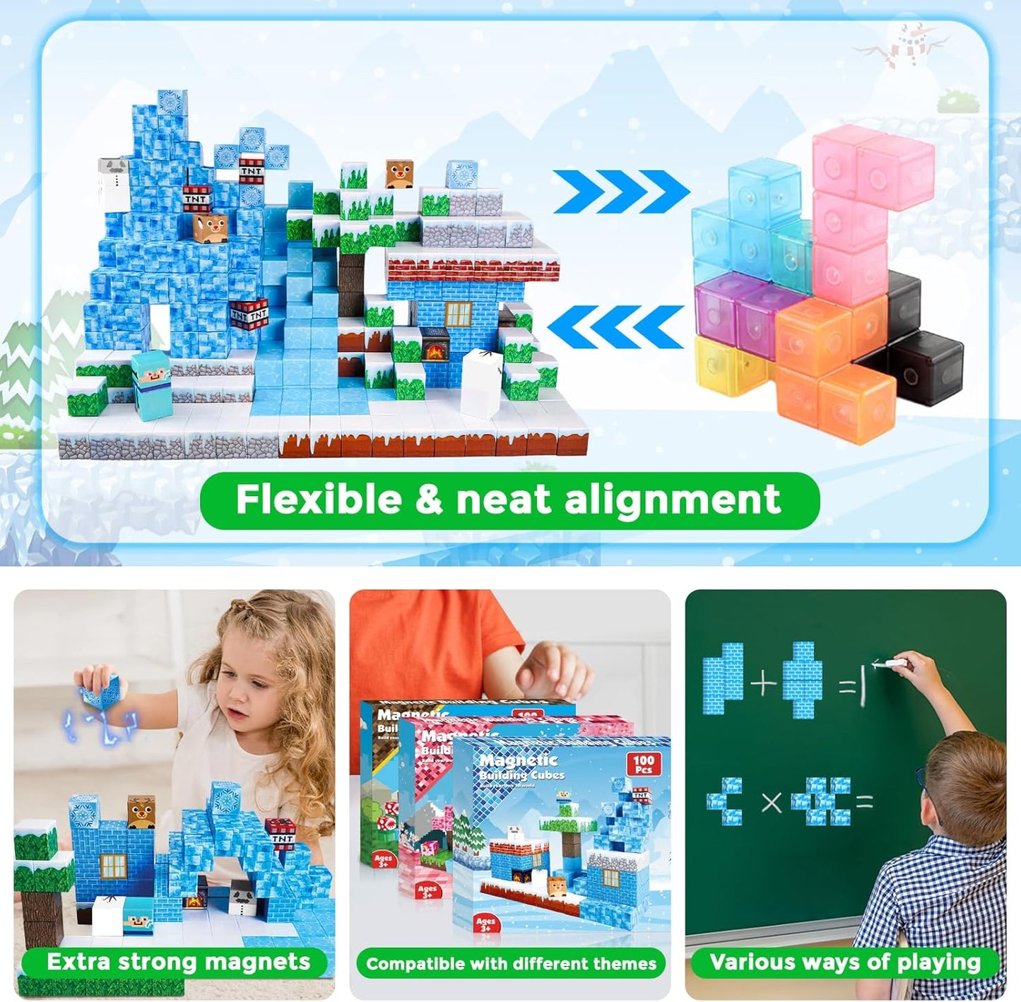 ToyUnited Magnetic Blocks-100PCS Magnetic Building Blocks Magnet Cube Toys Stacking,Build Forest World Set,STEM Montessori Sensory Toys for Kids Boys Girls Age 3 4 5 6 7 8 9 10 Easter Birthday Gift