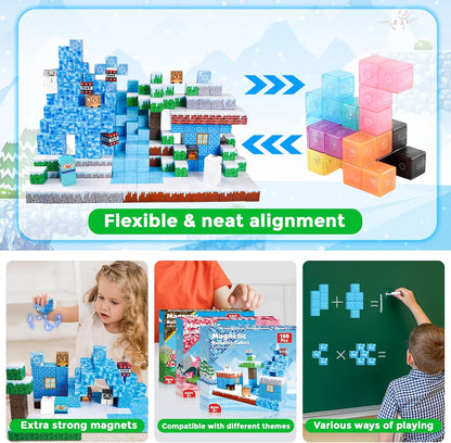 ToyUnited Magnetic Blocks-100PCS Magnetic Building Blocks Magnet Cube Toys Stacking,Build Forest World Set,STEM Montessori Sensory Toys for Kids Boys Girls Age 3 4 5 6 7 8 9 10 Easter Birthday Gift