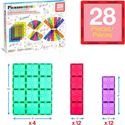 PicassoTiles 12pc Supersized Magnetic Building Tile Base Plate Jumbo XL Foundation Stabilizer Boards STEM Engineering Construction Kit for Kids Educational Learning Toy Magnet Blocks Stacking Set PT12