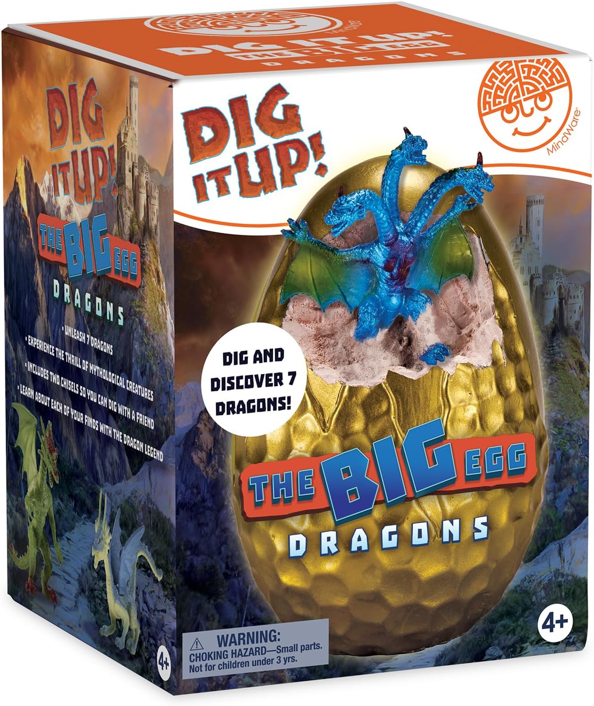 MindWare Dig It Up! The Big Egg Dragons – Excavate 7 Dragon Figures from One Giant Egg | STEM Excavation Kit with Tools & Dragon Legend for Kids Ages 4+ | Hands-On Science & Imaginative Play Toy