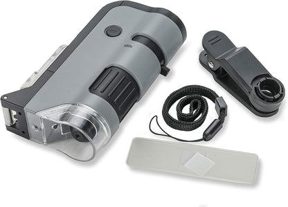 Carson MicroFlip 100x-250x, LED UV Pocket Microscope with Smartphone Clip, STEM Education (MP-250)