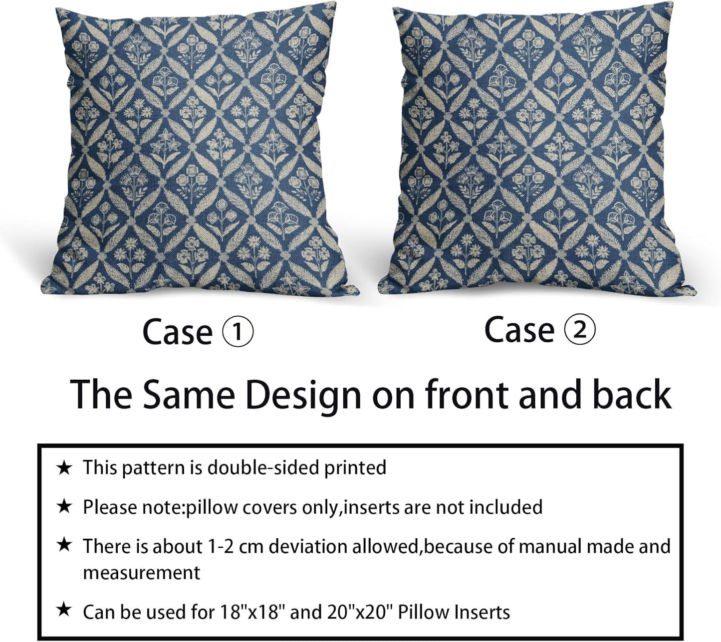 Blue Green Floral Block Print Pillow Covers 12X20 Set of 2, Flower Pattern Spring Summer Print Decorative Throw Pillow Covers Outdoor Farmhouse Seasonal Cushion Case Couch Sofa Bed Decor