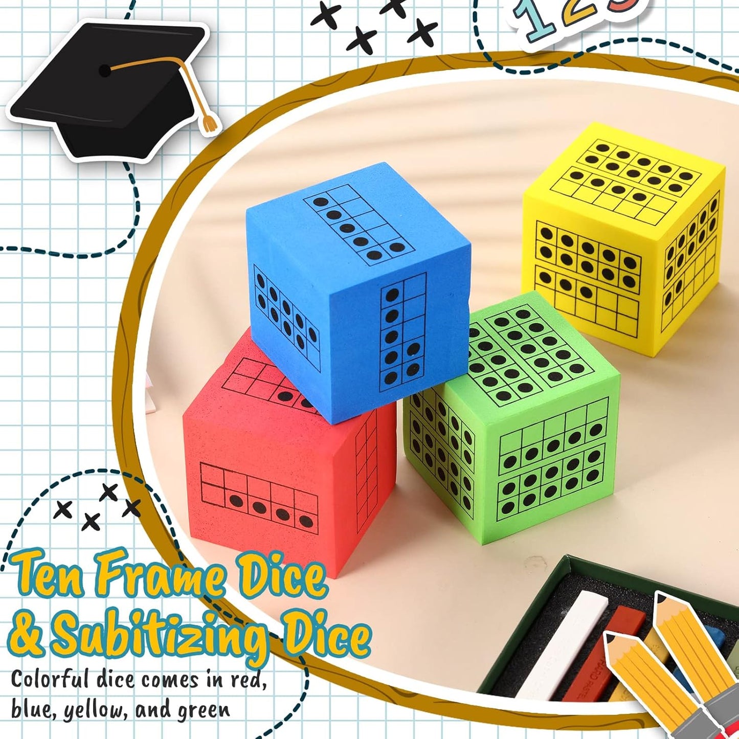 Hanaive 20 Pcs Ten Frame Foam Dice for Classroom Math Manipulatives Kindergarten Classroom Supplies for Teachers Elementary Subitizing Educational Counting Toys Math Learning Tools