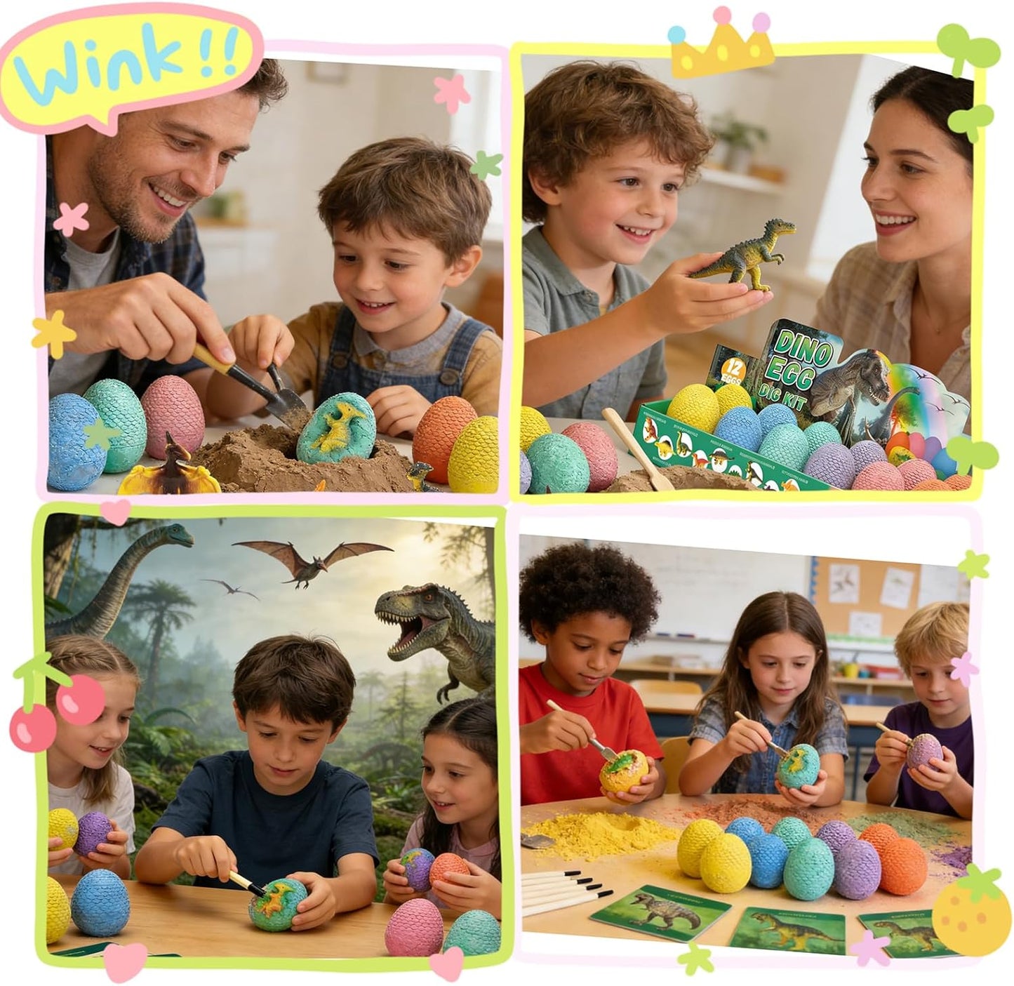 12 Pack Easter Dino Egg Dig Kit for Kids - Dinosaur Egg Excavation Toy with 12 Unique Dinosaurs Eggs Tools & Learning Cards STEM Archaeology Science Dig Set for Boys Girls Easter Party Favors 3-12